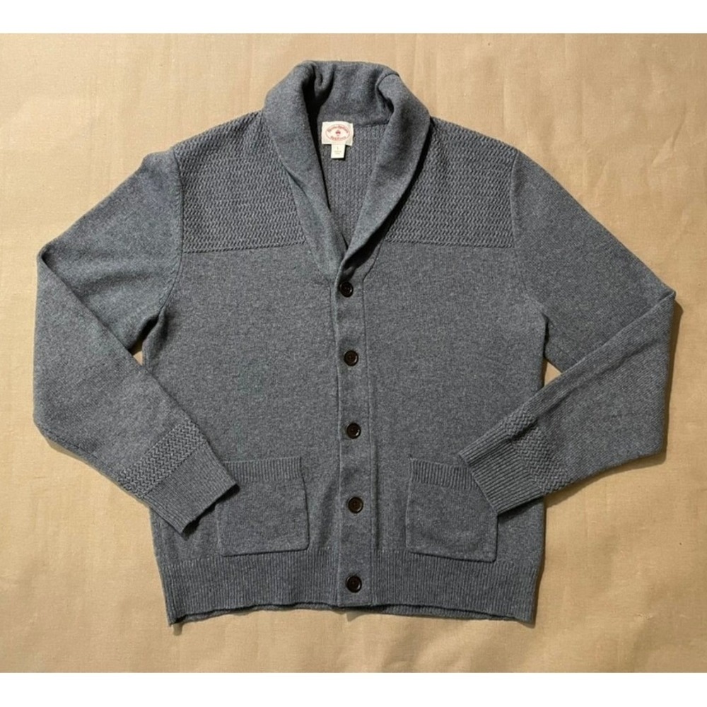 Brooks Brothers Merino Wool Cardigan Unisex Sz L Gray Chunky Knit Grandpacore